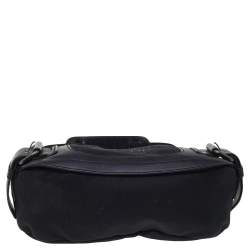 Pre Owned Givenchy Black Leather And Canvas Buckle Hobo