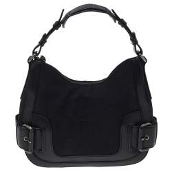 Pre Owned Givenchy Black Leather And Canvas Buckle Hobo