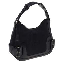 Pre Owned Givenchy Black Leather And Canvas Buckle Hobo