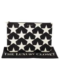 Pre Owned Givenchy White/Black Star Print Large Pouch