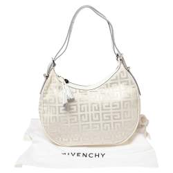 Pre Owned Givenchy White Shimmery Signature Canvas and Leather Trim Hobo