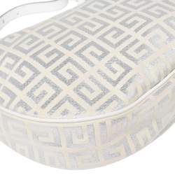 Pre Owned Givenchy White Shimmery Signature Canvas and Leather Trim Hobo