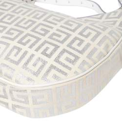 Pre Owned Givenchy White Shimmery Signature Canvas and Leather Trim Hobo
