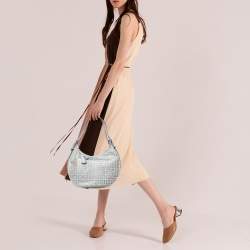 Pre Owned Givenchy White Shimmery Signature Canvas and Leather Trim Hobo