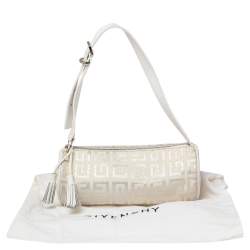 Pre Owned حقيبة يد صغيرة جيفنشي كانفاس أبيض لامع بحافة جلد