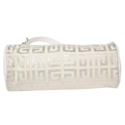 Pre Owned حقيبة يد صغيرة جيفنشي كانفاس أبيض لامع بحافة جلد