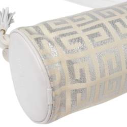 Pre Owned حقيبة يد صغيرة جيفنشي كانفاس أبيض لامع بحافة جلد