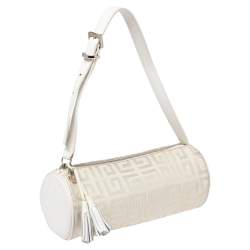 Pre Owned حقيبة يد صغيرة جيفنشي كانفاس أبيض لامع بحافة جلد