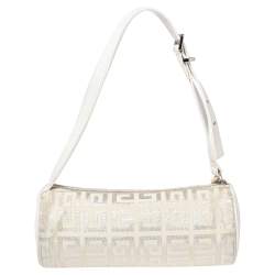 Pre Owned حقيبة يد صغيرة جيفنشي كانفاس أبيض لامع بحافة جلد