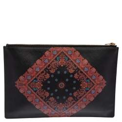 مملوكة مسبقًا Givenchy Black Printed Leather Flat Clutch