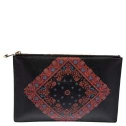 مملوكة مسبقًا Givenchy Black Printed Leather Flat Clutch