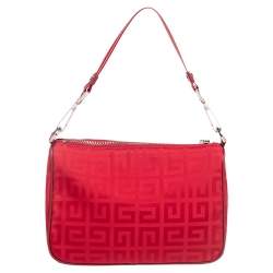 Pre Owned Givenchy Red Monogram Nylon Baguette Bag