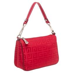 Pre Owned Givenchy Red Monogram Nylon Baguette Bag