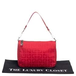 Pre Owned Givenchy Red Monogram Nylon Baguette Bag