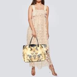 مملوكة مسبقًا حقيبة يد توتس جيفنشي انتيغونا شوبينغ كانفاس مقوى مطبوع لهب أصفر/أسود