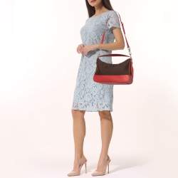 Pre Owned Givenchy Brown/Red Monogram Canvas and Leather Hobo