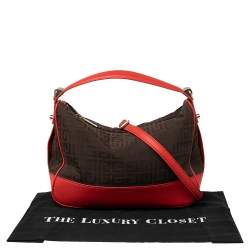 Pre Owned Givenchy Brown/Red Monogram Canvas and Leather Hobo