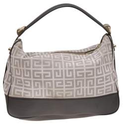 Pre Owned حقيبة هوبو جيفنشي سحاب جلد وكانفاس مونوغرامي بني/ رمادي