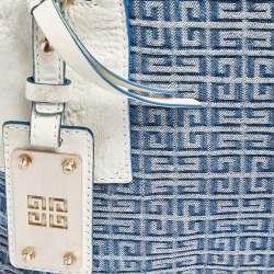 Pre Owned Givenchy Blue/White Monogram Denim and Leather Side Pocket Hobo