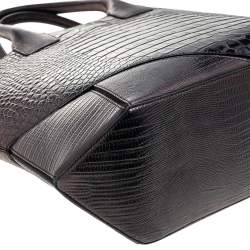 Pre Owned Givenchy  Black Croc Embossed Leather Tote