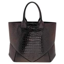 Pre Owned Givenchy  Black Croc Embossed Leather Tote
