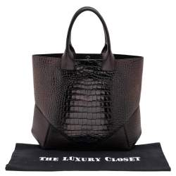 Pre Owned Givenchy  Black Croc Embossed Leather Tote