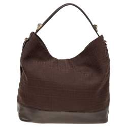 Pre Owned Givenchy Dark Brown Monogram Canvas And Leather Hobo