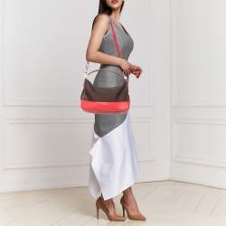 Pre Owned Givenchy Brown/Red Monogram Canvas and Leather Zip Hobo