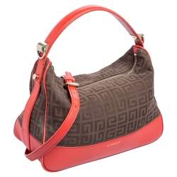Pre Owned Givenchy Brown/Red Monogram Canvas and Leather Zip Hobo