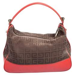 Pre Owned Givenchy Brown/Red Monogram Canvas and Leather Zip Hobo
