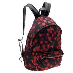 Givenchy Black/Red Floral Print Nylon And Leather Backpack
