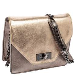 Pre Owned Givenchy Metallic Grey/Gold Leather Shark Tooth Chain Shoulder Bag 