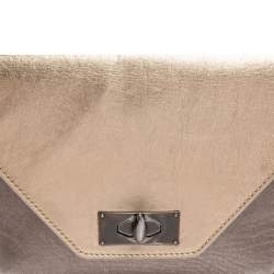 Pre Owned Givenchy Metallic Grey/Gold Leather Shark Tooth Chain Shoulder Bag 