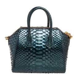 Pre Owned حقيبة ساتشل جيفنشي انتيغونا جلد ثعبان أخضر زمردي صغيرة