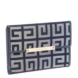 Pre Owned Givenchy Grey/Black Monogram Canvas Compact Wallet