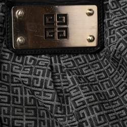 Pre Owned Givenchy Black Monogram Canvas and Leather Logo Plaque Hobo