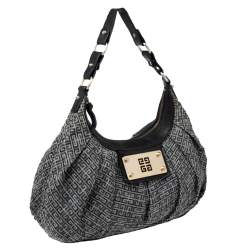 Pre Owned Givenchy Black Monogram Canvas and Leather Logo Plaque Hobo