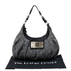 Pre Owned Givenchy Black Monogram Canvas and Leather Logo Plaque Hobo