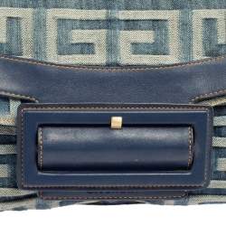 Pre Owned حقيبة جيفنشي جلد ودنيم أبيض/أزرق يد علوية