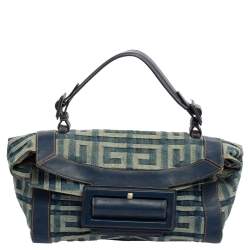 Pre Owned حقيبة جيفنشي جلد ودنيم أبيض/أزرق يد علوية