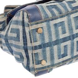 Pre Owned حقيبة جيفنشي جلد ودنيم أبيض/أزرق يد علوية