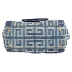 Pre Owned حقيبة جيفنشي جلد ودنيم أبيض/أزرق يد علوية