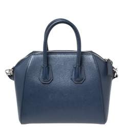 Pre Owned Givenchy Navy Blue Leather Mini Antigona Satchel