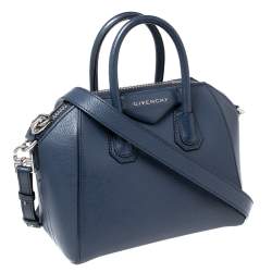 Pre Owned Givenchy Navy Blue Leather Mini Antigona Satchel