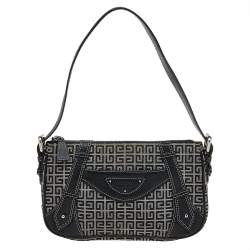 Pre Owned Givenchy Black Monogram Canvas And Leather Shoulder Bag