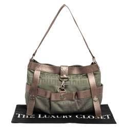 Pre Owned Givenchy Green/Brown Monogram Fabric and Leather Clasp Flap Hobo