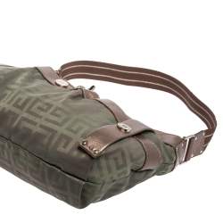 Pre Owned Givenchy Green/Brown Monogram Fabric and Leather Clasp Flap Hobo