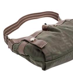 Pre Owned Givenchy Green/Brown Monogram Fabric and Leather Clasp Flap Hobo