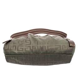 Pre Owned Givenchy Green/Brown Monogram Fabric and Leather Clasp Flap Hobo