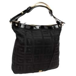 Pre Owned Givenchy Black Monogram Nylon and Patent Leather Metal Handle Hobo
